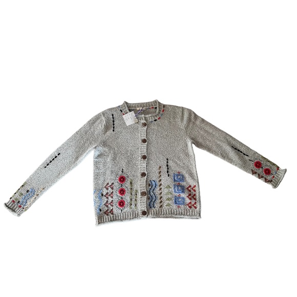 Carson Women’s Cardigan Sweater Beaded Embroidery Geometric Floral Design - Picture 3 of 10